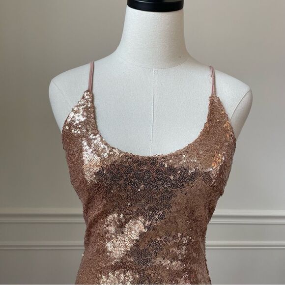 Fashion Nova Rose Gold Copper Sequin BodyCon Mini Dress M - Picture 2 of 7